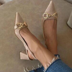 Zara Beige Heels with Gold Accents